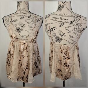 Victorias Secret Babydoll Top SZ XS Lace V Neck Animal Print Coquette Fairy